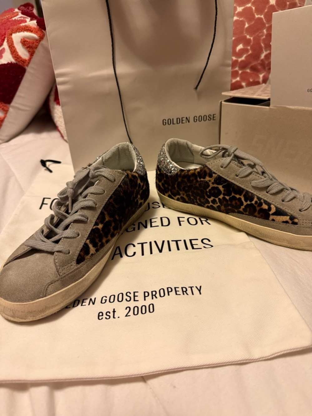 Golden Goose Leopard Print Sneakers with Green Star and Silver Heel - Picture 8 of 9